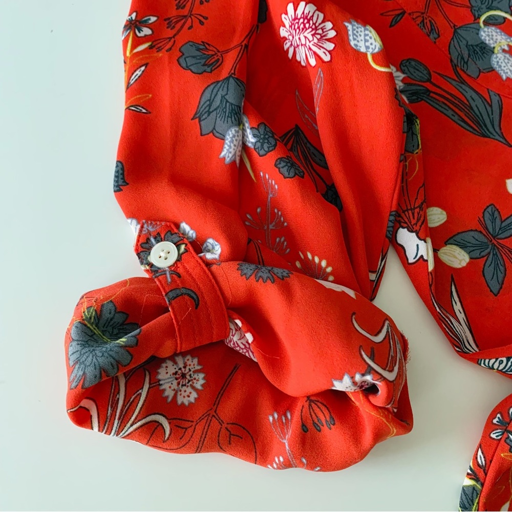 LOFT button down chiffon blouse red floral size large petite - Picture 4 of 8